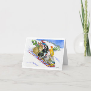 Sledding Bunnies Holiday Card