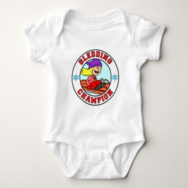 Sledding Champion Cartoon Girl Baby Bodysuit (Front)