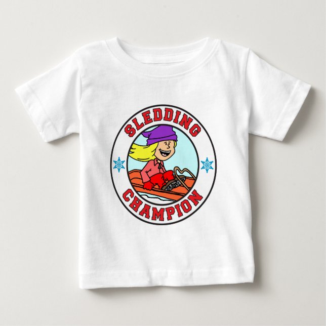 Sledding Champion Cartoon Girl Baby T-Shirt (Front)