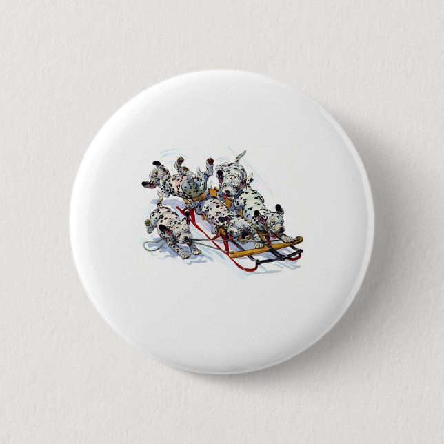 Sledding Dalmatian Pups 6 Cm Round Badge (Front)