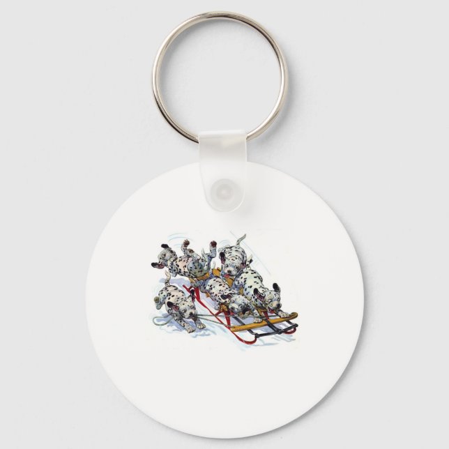 Sledding Dalmatian Pups Key Ring (Front)