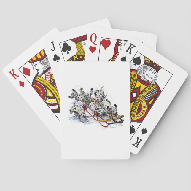 Sledding Dalmatian Pups Playing Cards (Back)