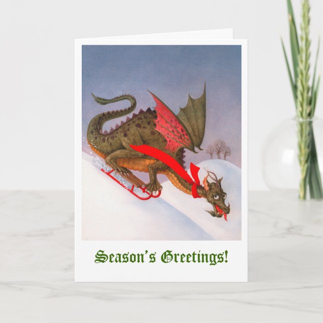 Sledding Dragon Season's Greetings Holiday Card (Front)