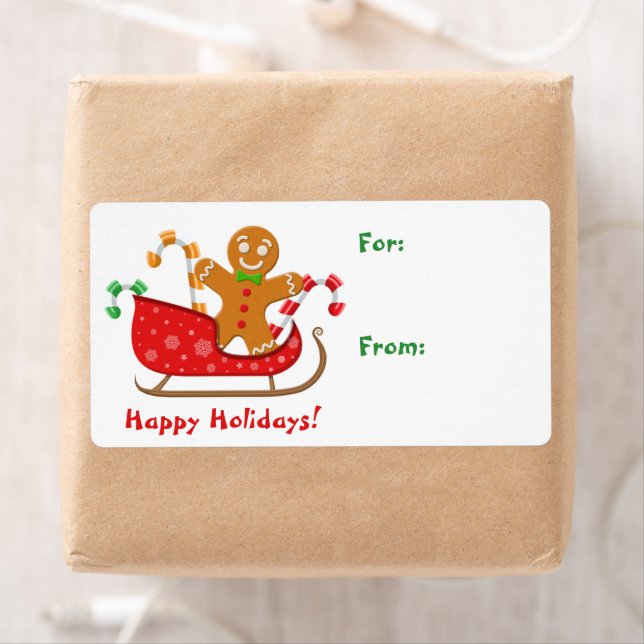 Sledding Gingerbread Man Christmas Gift Tag (Insitu)