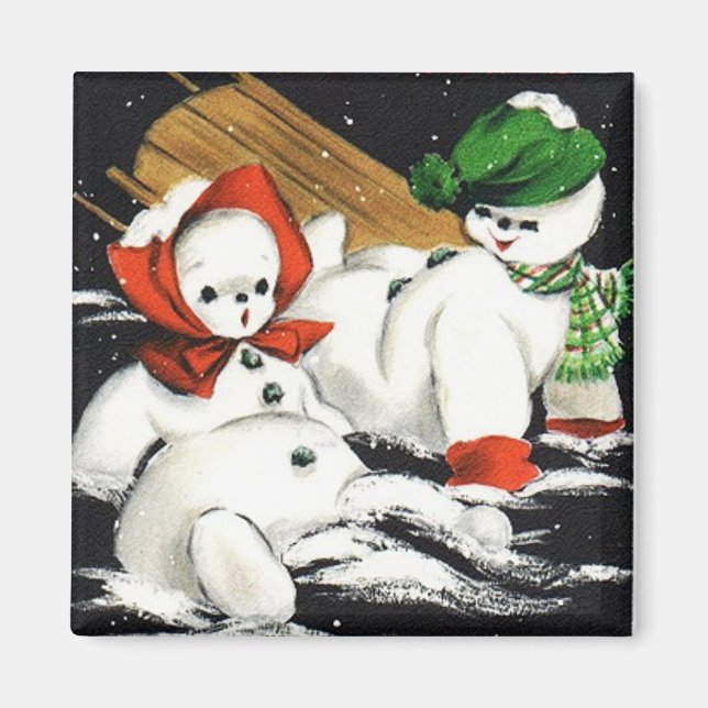Sledding Snow Kids Vintage Magnet (Front)