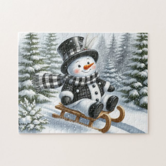 Sledding Snowman Jigsaw Puzzle (Horizontal)