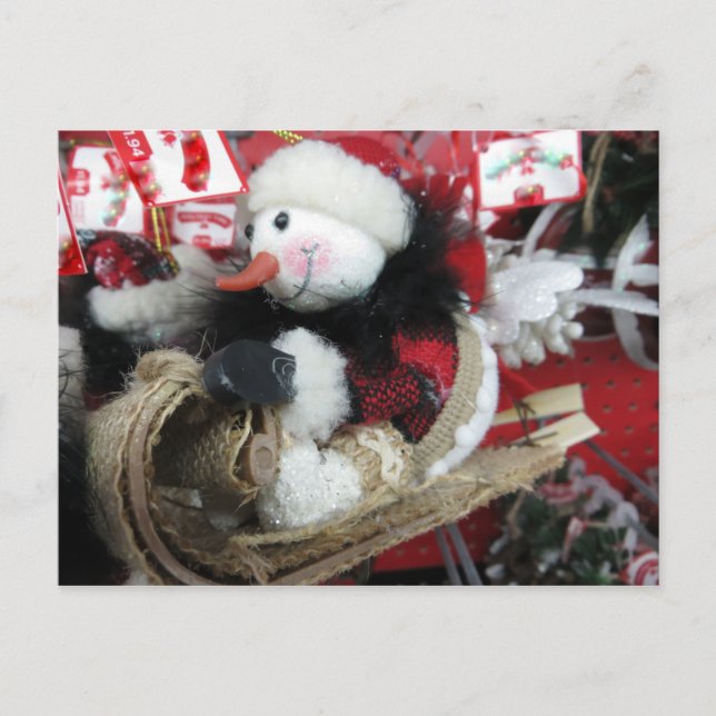 Sledding Snowman Postcard (Front)