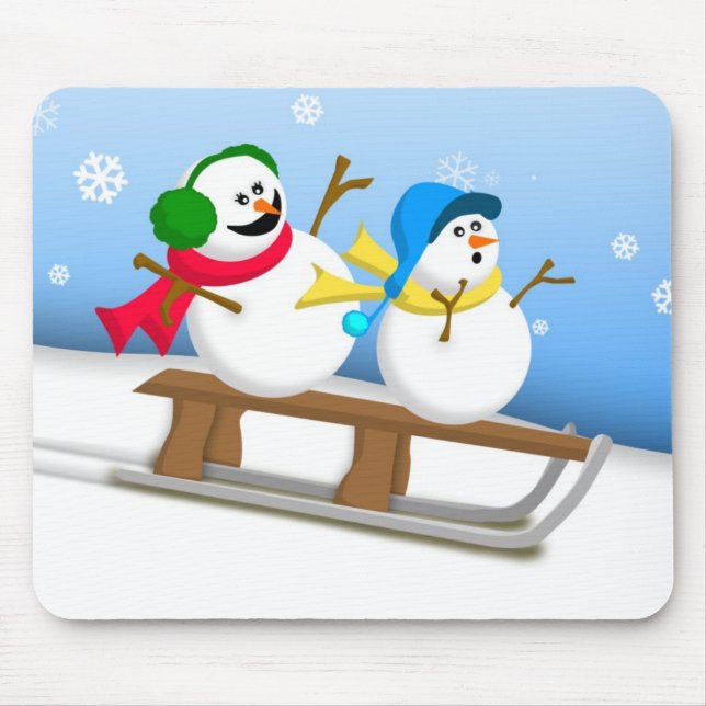 Sledding Snowmen Mousepad (Front)