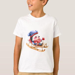 Sledgehog. Christmas Cute Hedgehog on a Sled T-Shirt
