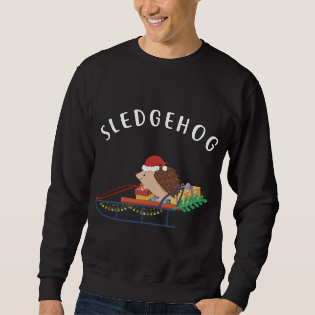Sledgehog, Funny Cute Animal Hedgehog Christmas Sweatshirt (Front)
