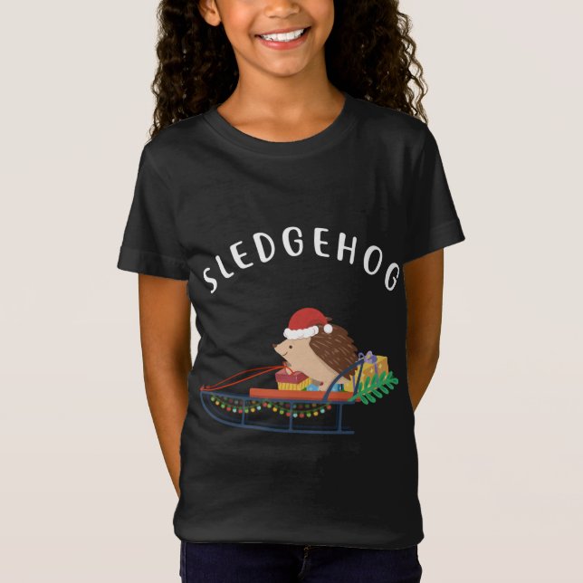 Sledgehog, Funny Cute Animal Hedgehog Christmas T-Shirt (Front)