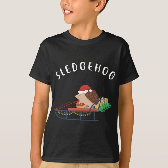 Sledgehog, Funny Cute Animal Hedgehog Christmas T-Shirt (Front)