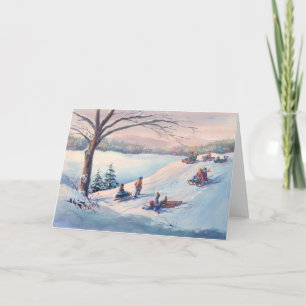 SLEDS, KIDS & SNOW by SHARON SHARPE Holiday Card