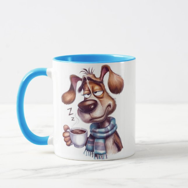 Slee[y Dog with cup of coffee (Left)