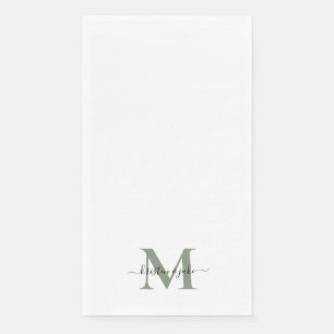 Sleek and Simple Sage Monogram Swash Napkin