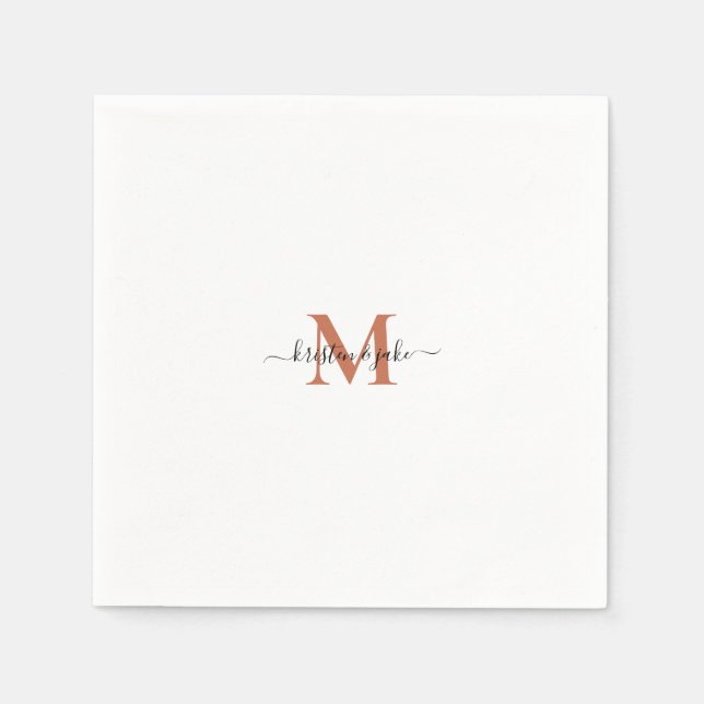 Sleek and Simple Terracott Monogram Swash  Napkins (Front)