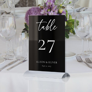 Sleek and Stylish: Custom Black Modern Wedding Table Number