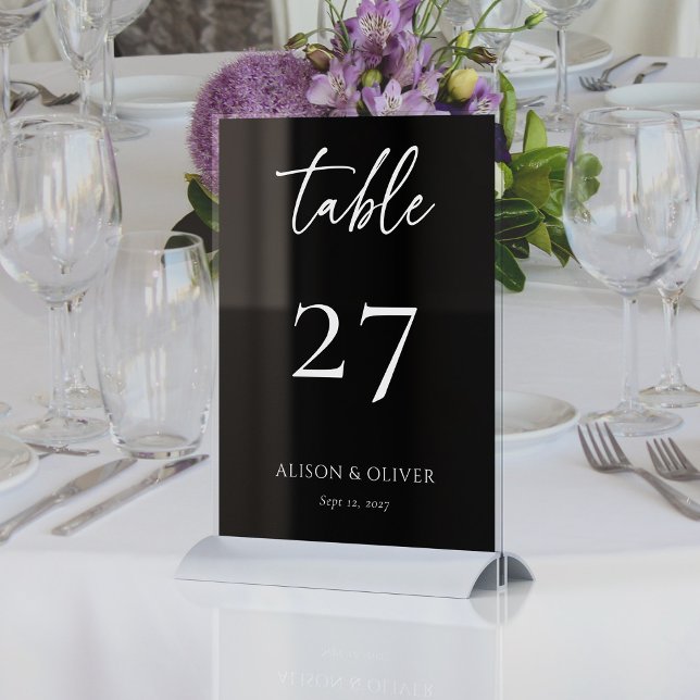 Sleek and Stylish: Custom Black Modern Wedding Table Number (Personalized Sleek and Stylish: Black Modern Wedding Table Number)