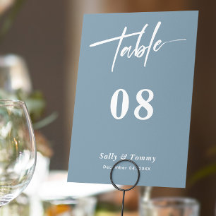 Sleek and Stylish: Dusty Blue Modern Wedding Table Number
