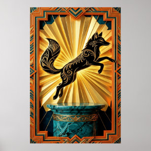 Sleek Art Deco Panther Silhouette Black Gold Poster