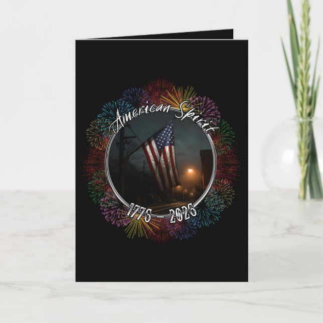 Sleek Black American Flag Fireworks 4th of July Card (Front)