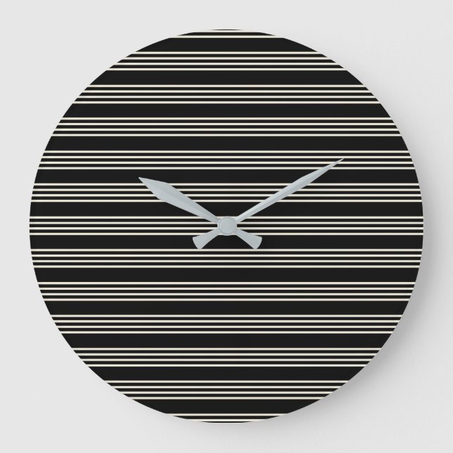 Sleek Black and Cream Horizontal Stripes Minimalis Large Clock (Front)