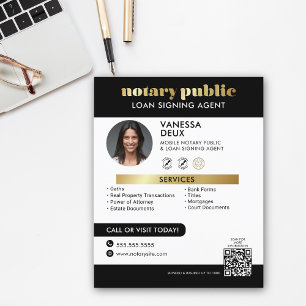 Sleek Black and Gold Notary QR Code Photo Flyer