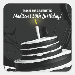 Sleek Black and White Cake Theme Birthday Party Square Sticker
