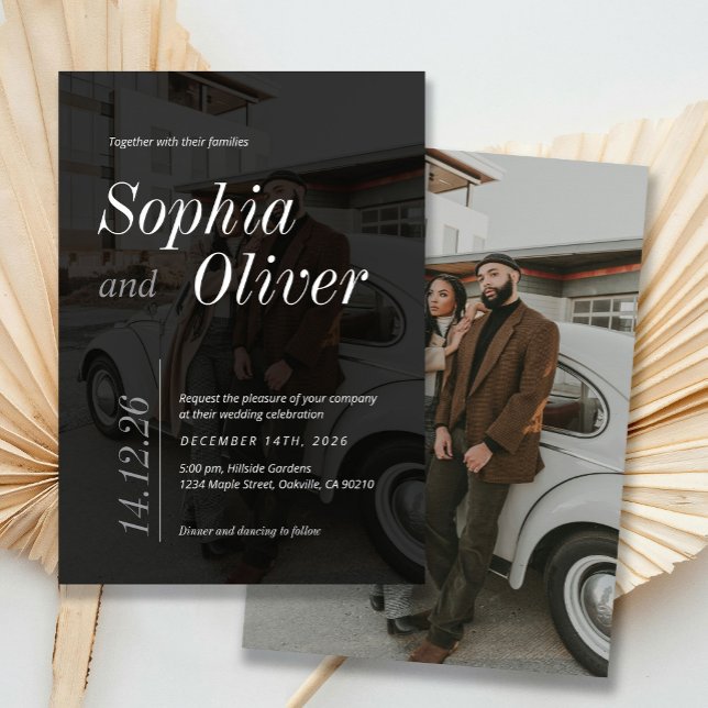 Sleek Black and White Photo Minimalist Wedding Invitation (Creator Uploaded)