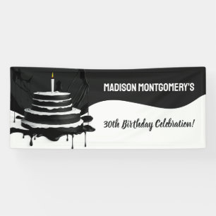 Sleek Black and White Theme Cake Birthday Party Banner