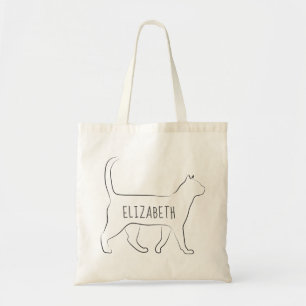 Sleek Black Cat Personalised with Your Name  Tote