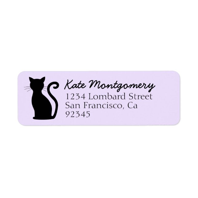 Sleek Black Cat Silhouette Purple Return Address (Front)