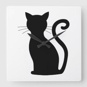 Sleek Black Cat Silhouette Square Wall Clock