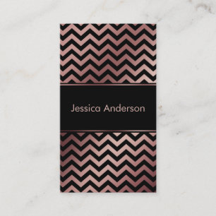 Sleek Black & Faux Rose Gold Foil Chevron Pattern Business Card