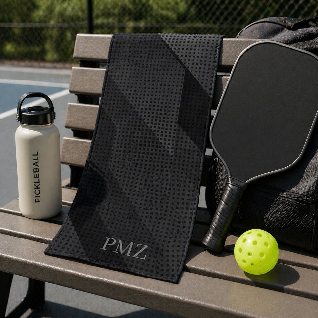 Sleek Black Geometric Initials Sports  Hand Towel (Creator Uploaded)