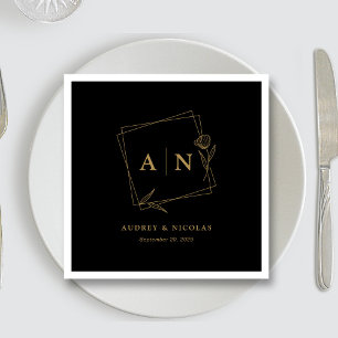 Sleek Black & Gold Personalised Wedding Reception Napkin