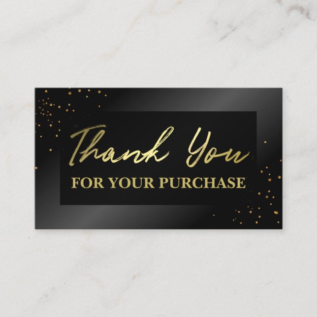 Sleek Black Gold Thank You For Your Purchase Business Card (Front)