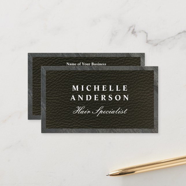 Sleek Black Leather | Slate Trim | QR Code Appointment Card (Front/Back In Situ)