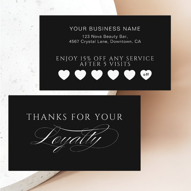 Sleek Black Modern Hearts Customer Loyalty Cards (Creator Uploaded)