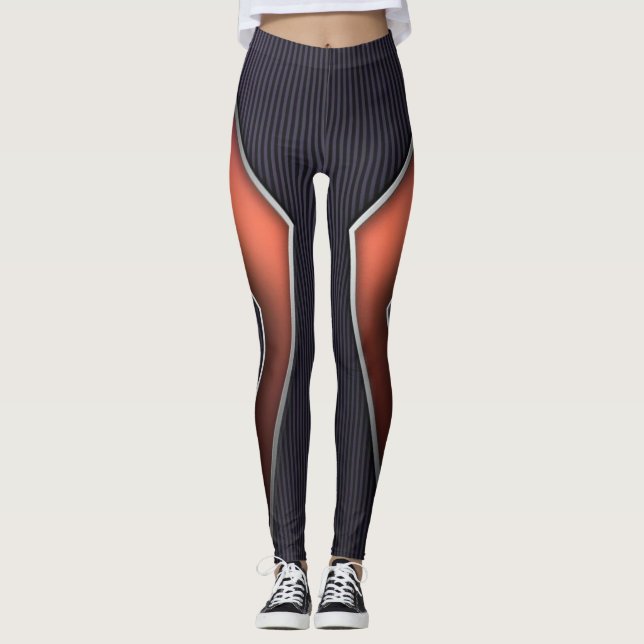 Sleek Black & Orange Gradient Line Print Yoga Leggings (Front)