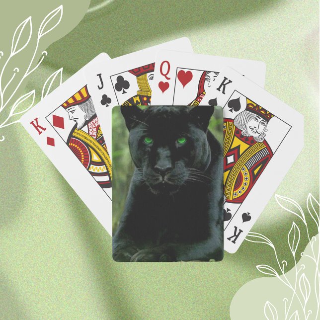Sleek Black Panther Cat with Green Eyes Playing Cards (Creator Uploaded)