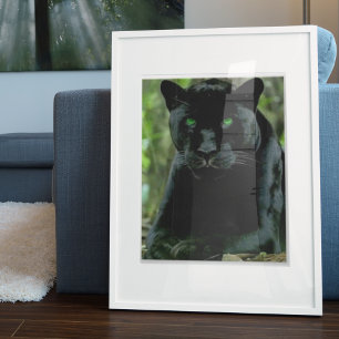 Sleek Black Panther Cat with Green Eyes Poster