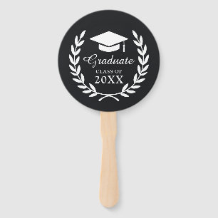 Sleek Black Personalised Graduation Photo Emblem Hand Fan