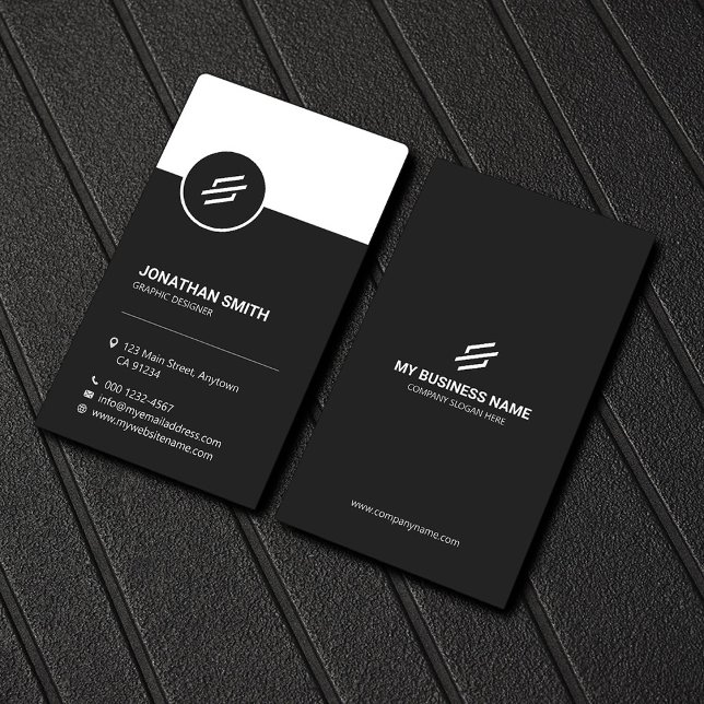 Sleek Black & White Minimalist Corporate Business Card (Creator Uploaded)