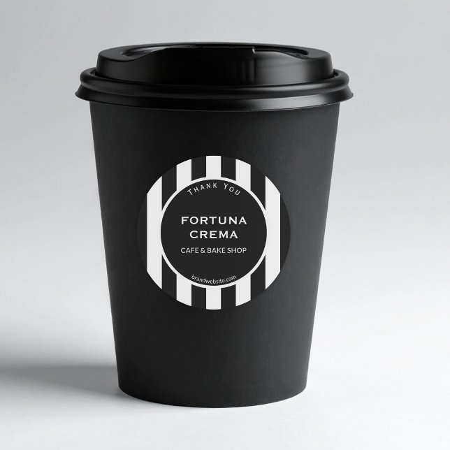 Sleek Black White Stripe Business Name Thank You Classic Round Sticker (Creator Uploaded)