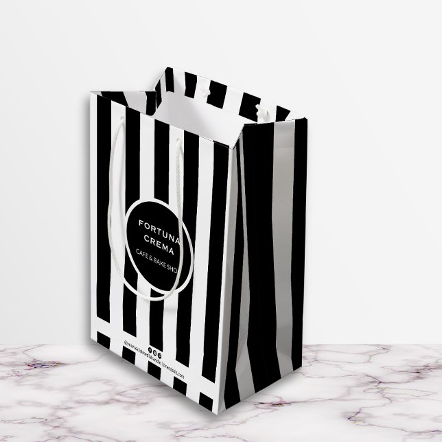 Sleek Black & White Stripes Small Business Brand Medium Gift Bag (Creator Uploaded)