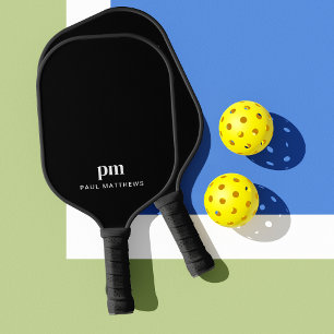 Sleek Black with Monogram and Name Pickleball Paddle