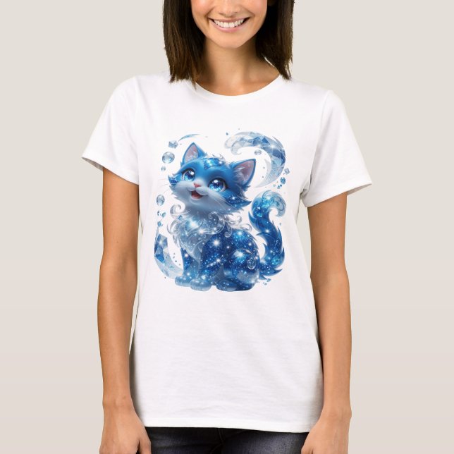 Sleek Blue BLUE CAT WITH DIAMONDS AND STARS Tee (Front)