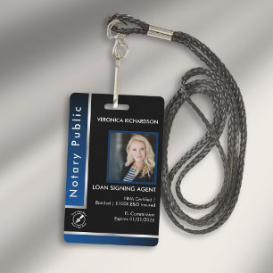 Sleek Blue Silver Notary QR Code Photo I.D. Black ID Badge