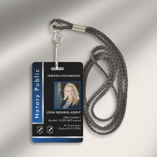 Sleek Blue Silver Notary QR Code Photo I.D. Logo  ID Badge